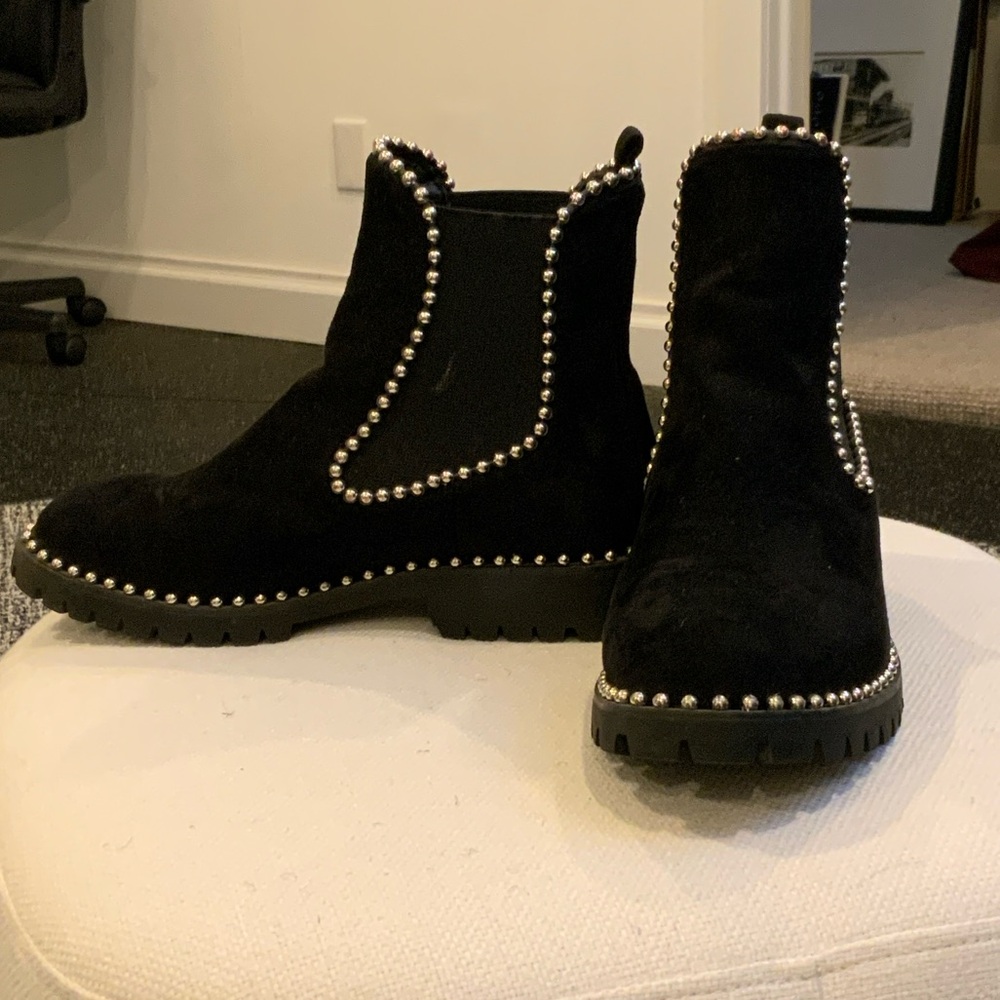 Black Studded suede stretchy Ankle Boots
